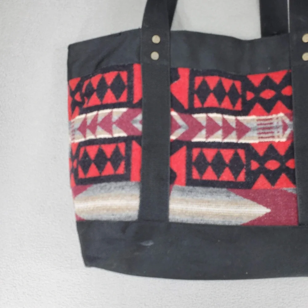 Pendleton Tote Bag Black Red Southwestern Geometric Wool Canvas Cabin Travel
